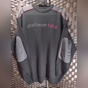Vintage Platinum FUBU Black and Gray Crew Neck Sweater Elbow Patches Mens XL